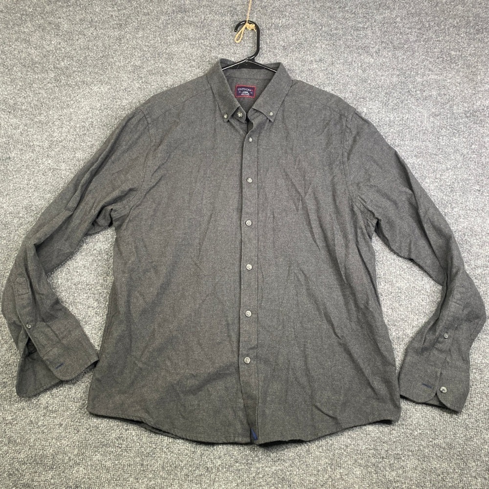 UNTUCKit Mens Large Charcoal Gray Flannel Cotton Long Sleeve Button Down Shirt